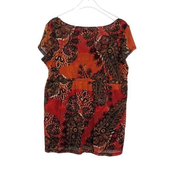 Axcess Y2K Orange Red Retro Floral Paisley Butterfly Babydoll Blouse Small - Picture 4 of 6